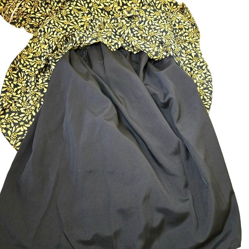 NWT Nanette Lepore Black Gold Yellow Floral Bust Shirred Dress Size 14 - Picture 7 of 15